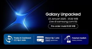 Poster teaser Galaxy Unpacked 2025 yang menampilkan sudut empat smartphone membentuk logo Galaxy AI terbaru