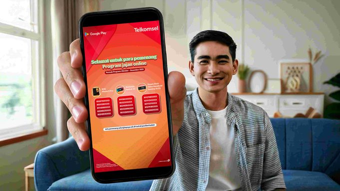Pengumuman pemenang Undian Jajan Online 2024 oleh Telkomsel dengan hadiah gadget dan saldo digital.