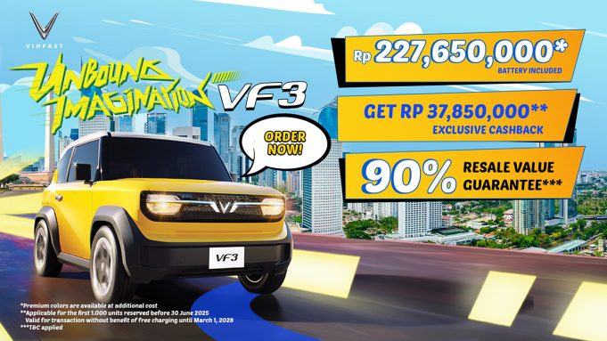 VinFast VF 3, SUV mini listrik dengan pengisian daya gratis selama tiga tahun di Indonesia.