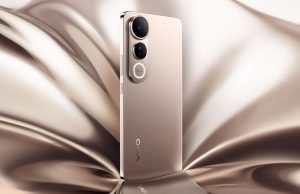 Tampilan vivo V50 Lite warna All Gold dengan desain tipis dan layar P-OLED Borderless