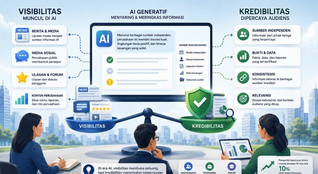 Laporan Burson The Credibility Paradox yang membahas hubungan antara visibilitas dan kredibilitas dalam Generative Engine Optimization (GEO) di era AI generatif.